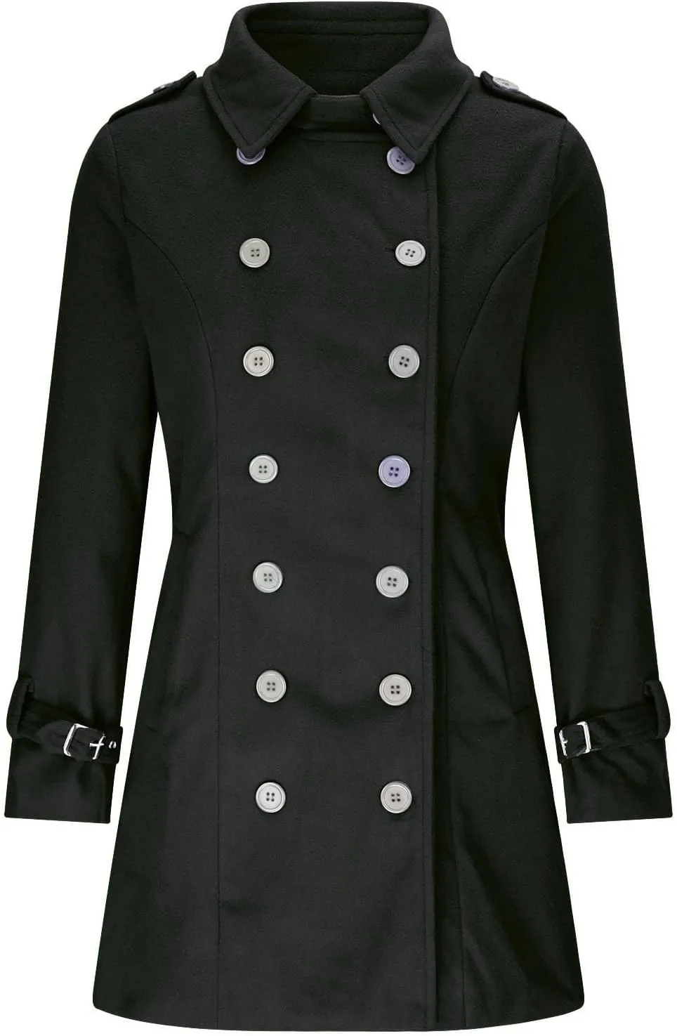 YRAETENM Womens Fall Winter Wool Coats Elegant Double Breasted Pea Coat Classic Slim Fit Collared Trench Coat Warm Overcoat