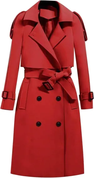 YRAETENM Women's Long Double-Breasted Trench Coat with Belt Lightweight Windbreaker Notch Lapel Collar Long Sleeve Overcoat