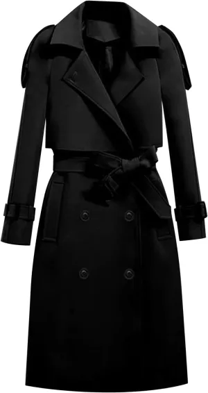 YRAETENM Women's Long Double-Breasted Trench Coat with Belt Lightweight Windbreaker Notch Lapel Collar Long Sleeve Overcoat