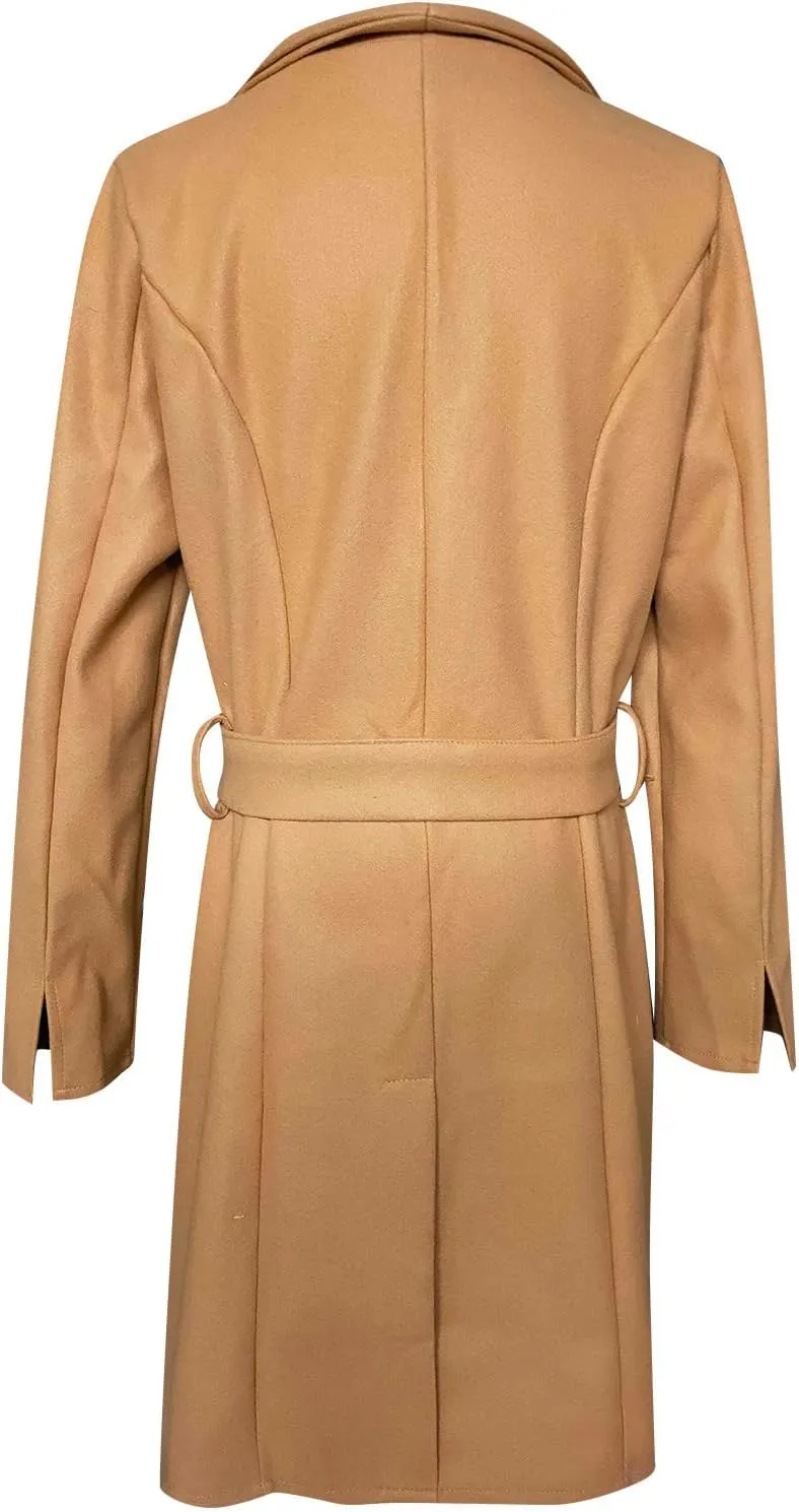 YRAETENM Womens Long Wool Coat Single Breasted Shawl Collar Trench Coat Classic Warm Jacket Fall Winter Pea Coat with Belt