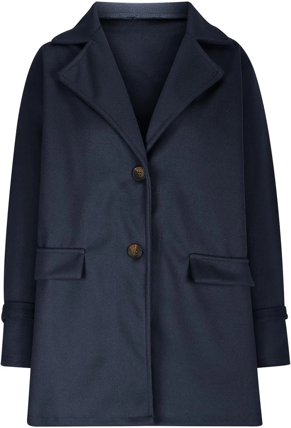 YRAETENM Womens Pea Coat Casual Notch Lapel Single Breasted Trench Coat Fall Winter Long Jackets Warm Open Front Wool Coat