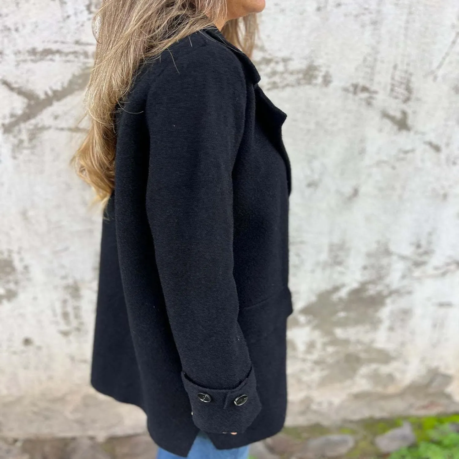 YRAETENM Womens Pea Coat Casual Notch Lapel Single Breasted Trench Coat Fall Winter Long Jackets Warm Open Front Wool Coat