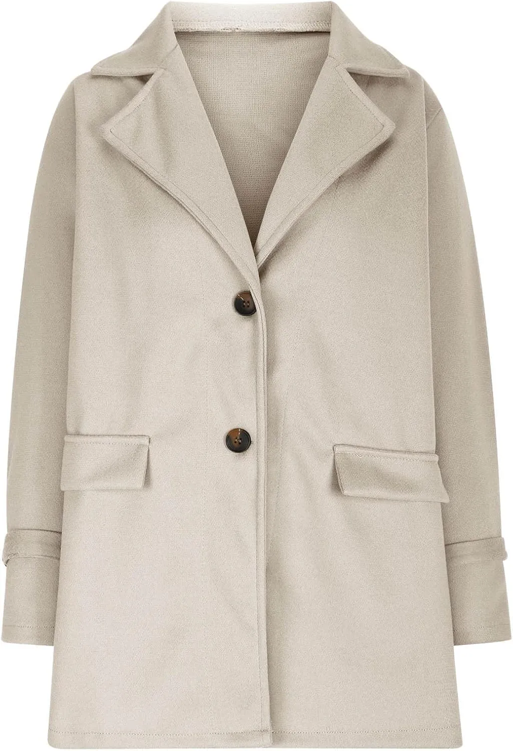 YRAETENM Womens Pea Coat Casual Notch Lapel Single Breasted Trench Coat Fall Winter Long Jackets Warm Open Front Wool Coat