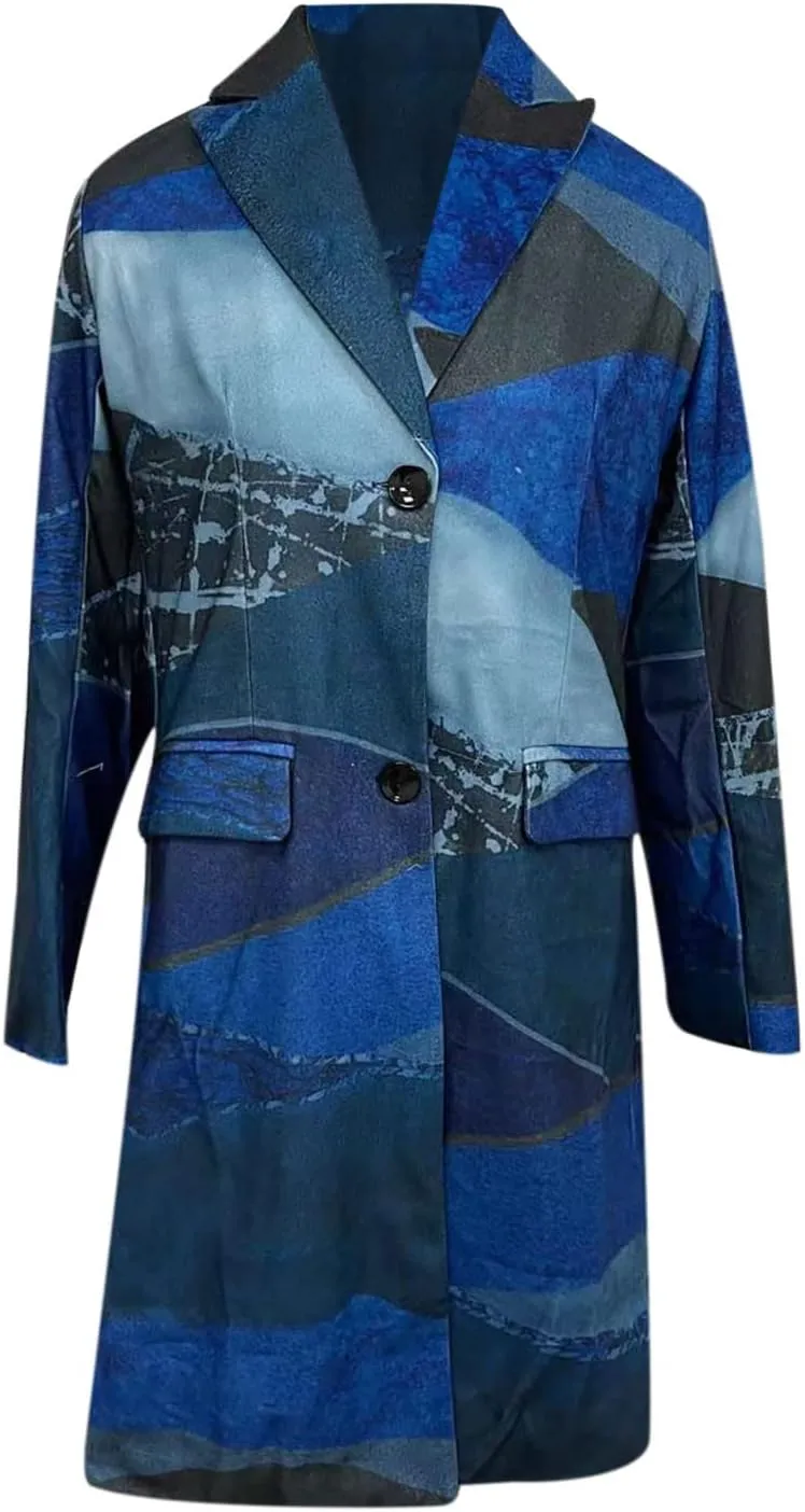 YRAETENM Womens Trench Coat Fashion Printed Single Breasted Lapel Overcoat Casual Mid-Length Long Sleeve Jackets with Pockets