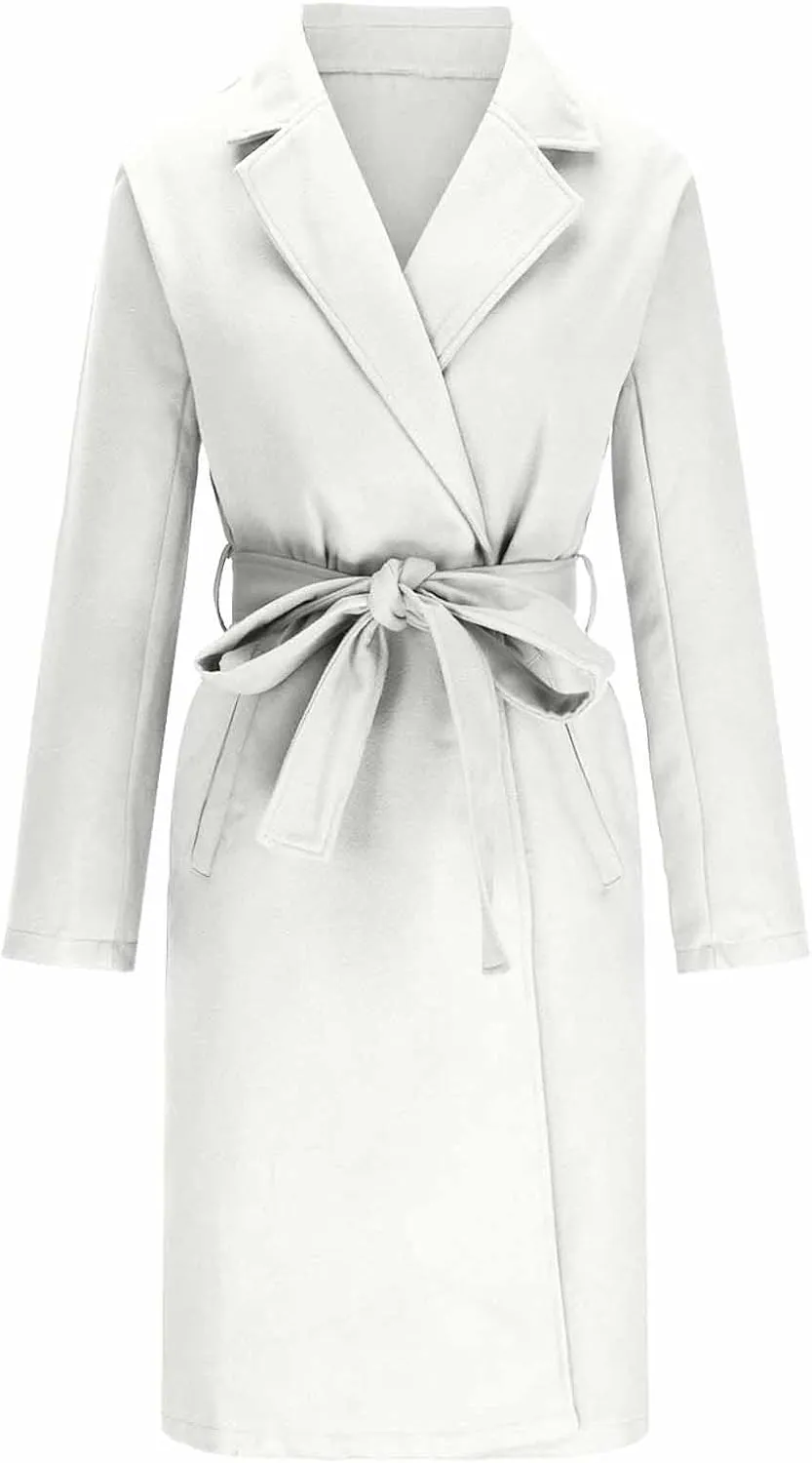 YRAETENM Women's Wool Blend Coat Elegant Notch Lapel Collar Pea Coats Fall Winter Warm Long Overcoat Outerwear with Belt