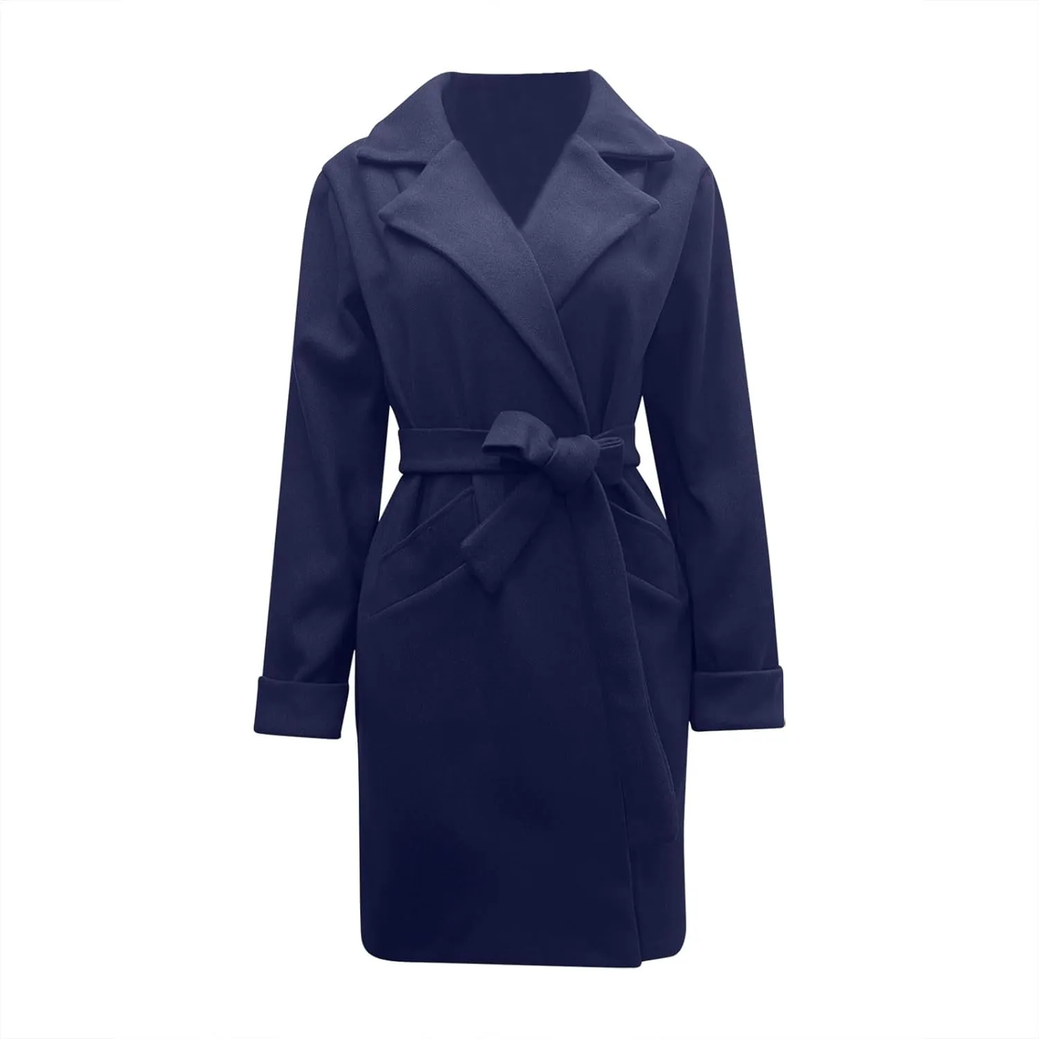 YRAETENM Women's Wool Blend Coat Elegant Notch Lapel Collar Pea Coats Fall Winter Warm Long Overcoat Outerwear with Belt