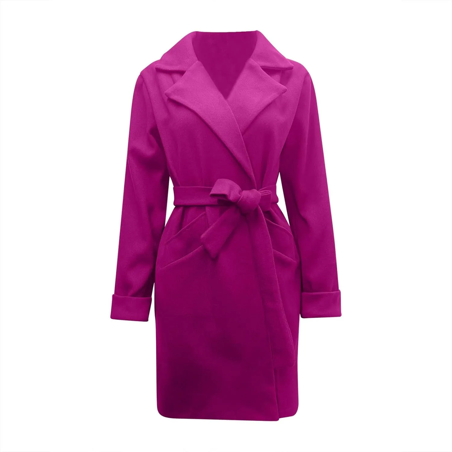 YRAETENM Women's Wool Blend Coat Elegant Notch Lapel Collar Pea Coats Fall Winter Warm Long Overcoat Outerwear with Belt