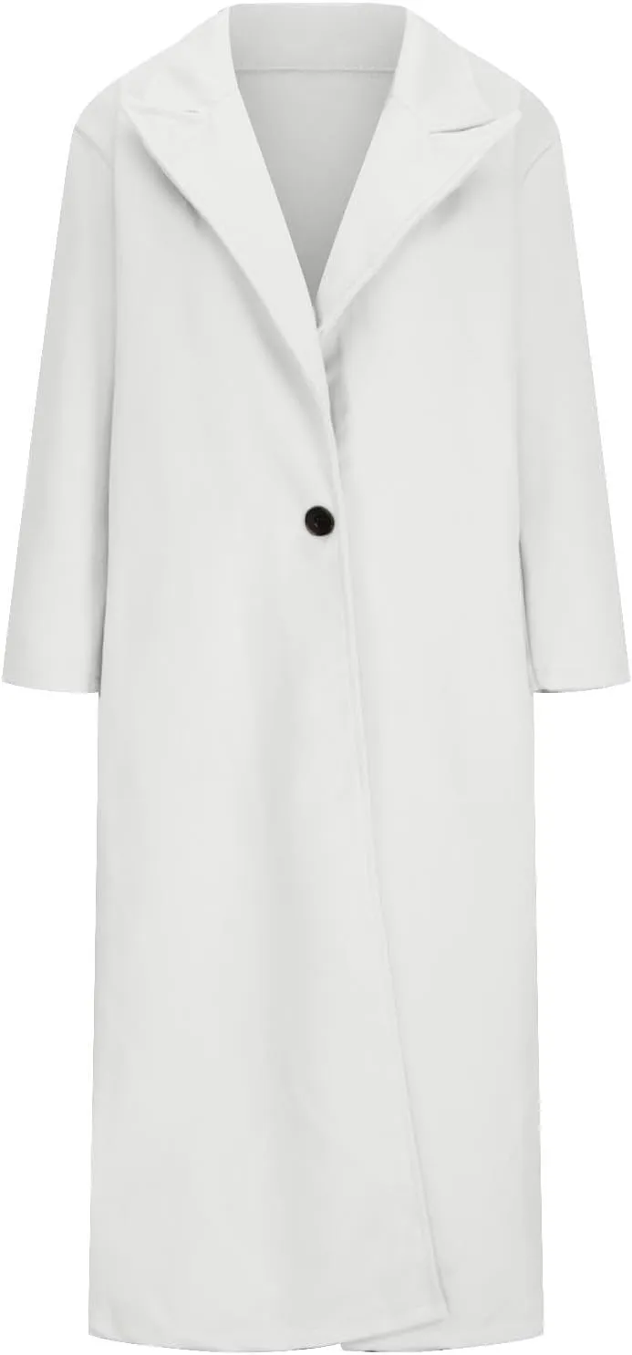 YRAETENM Women's Wool Blend Coat Oversized Notch Lapel Ankle Length Business Pea Coats Casual Open Front Winter Trench Coats