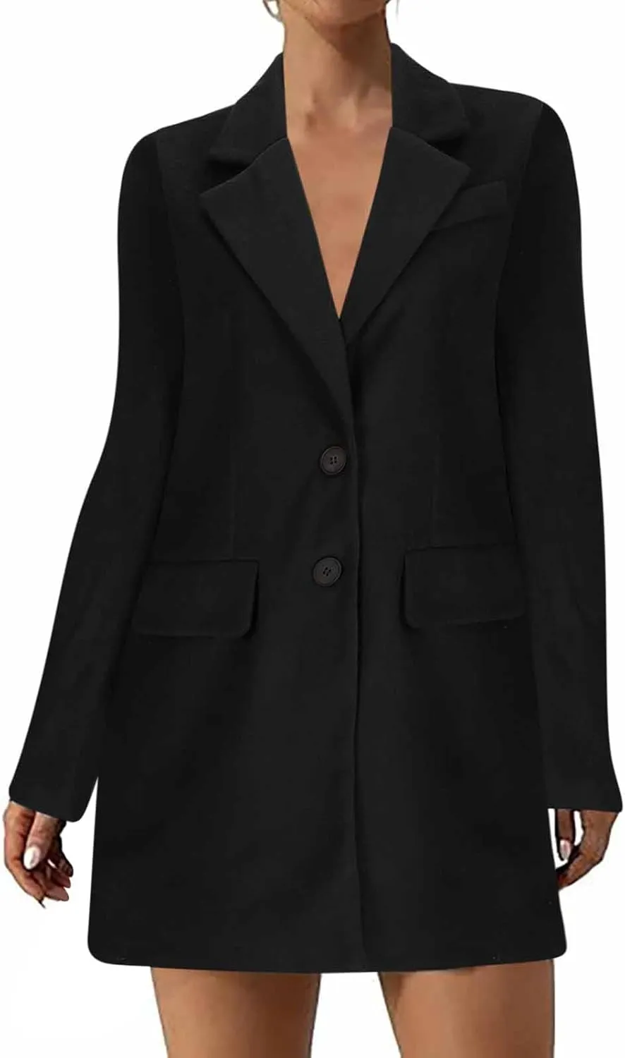 YRAETENM Women's Wool Blend Pea Coats Winter Casual Lapel Collar Open Front Cardigan Windproof Long Blazer Jackets Outwear