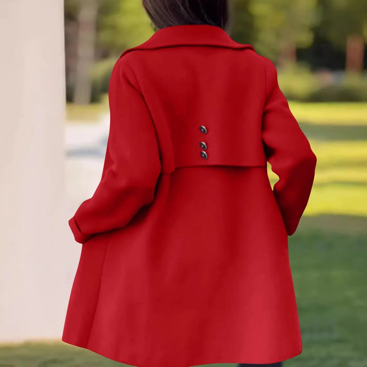 YRAETENM Womens Wool Coat Fall Winter Double Breasted Trench Coat Casual Woolen Blazer Jackets Business Mid Length Pea Coats