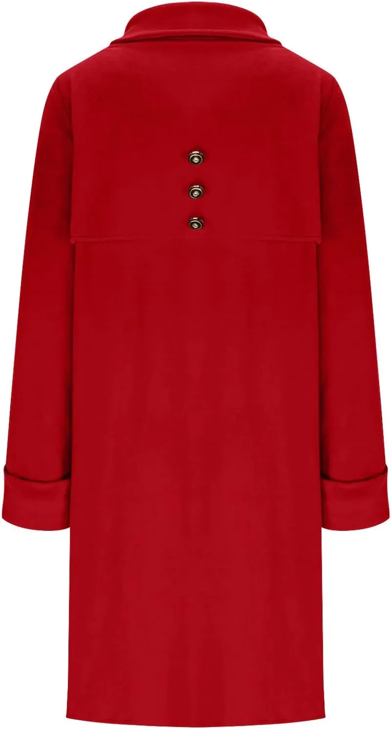 YRAETENM Womens Wool Coat Fall Winter Double Breasted Trench Coat Casual Woolen Blazer Jackets Business Mid Length Pea Coats