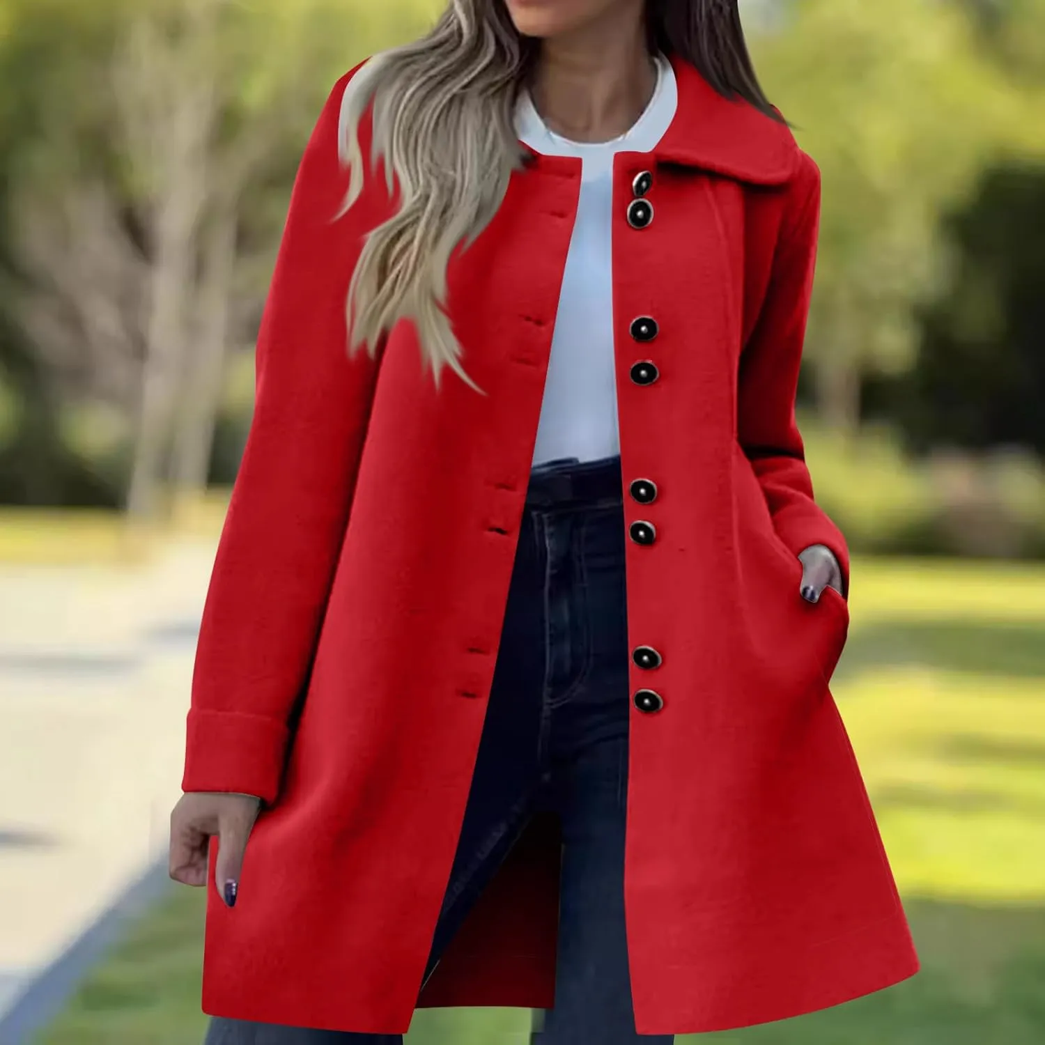 YRAETENM Womens Wool Coat Fall Winter Double Breasted Trench Coat Casual Woolen Blazer Jackets Business Mid Length Pea Coats