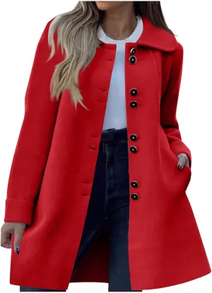 YRAETENM Womens Wool Coat Fall Winter Double Breasted Trench Coat Casual Woolen Blazer Jackets Business Mid Length Pea Coats