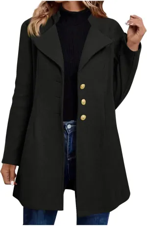 YRAETENM Womens Wool Coat Fall Winter Double Breasted Trench Coat Casual Woolen Blazer Jackets Business Mid Length Pea Coats