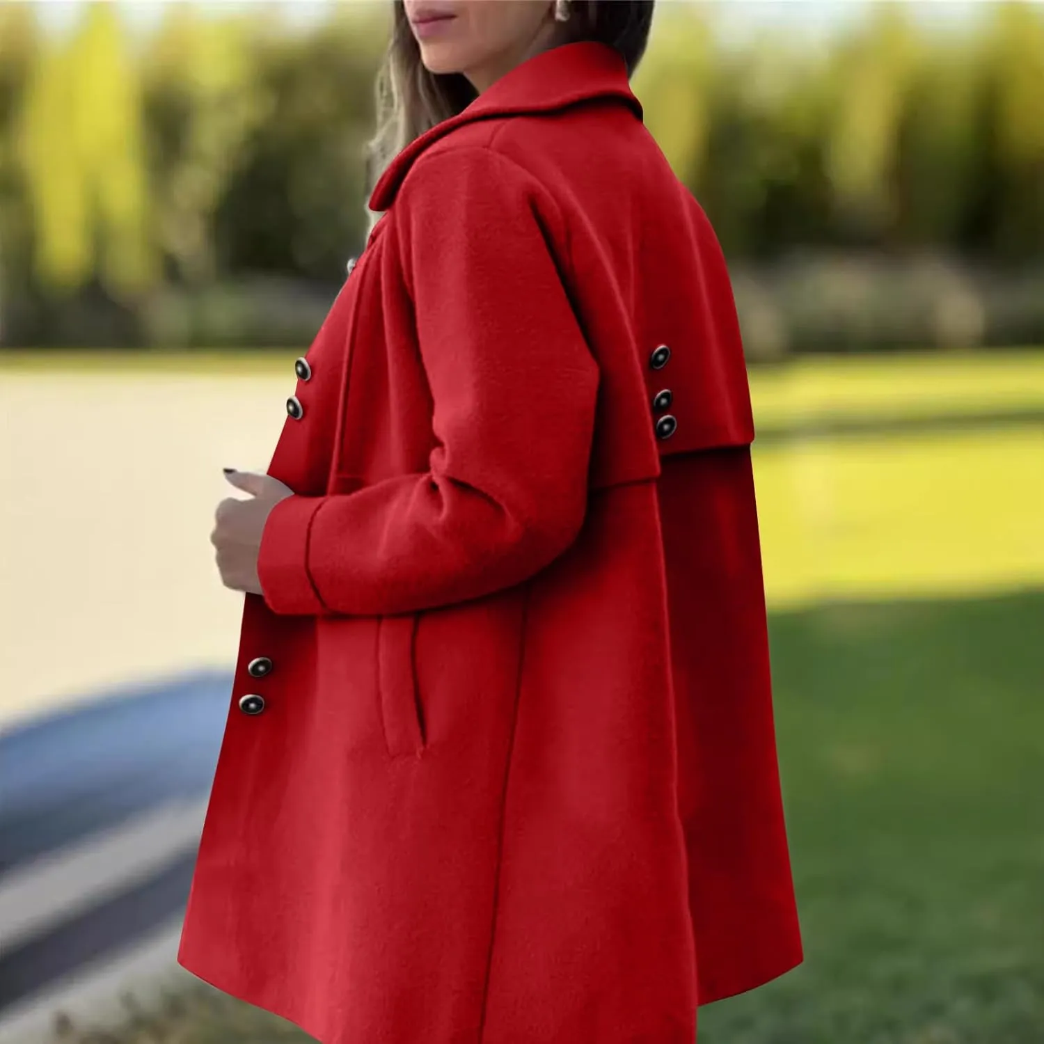 YRAETENM Womens Wool Coat Fall Winter Double Breasted Trench Coat Casual Woolen Blazer Jackets Business Mid Length Pea Coats