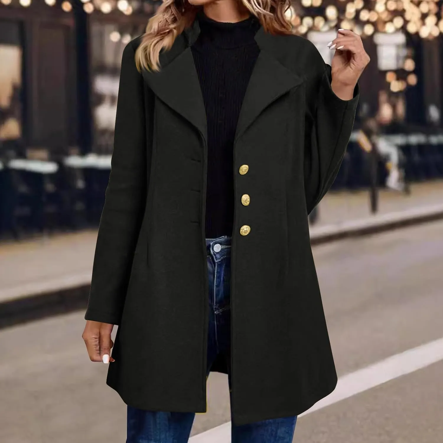 YRAETENM Womens Wool Coat Fall Winter Double Breasted Trench Coat Casual Woolen Blazer Jackets Business Mid Length Pea Coats