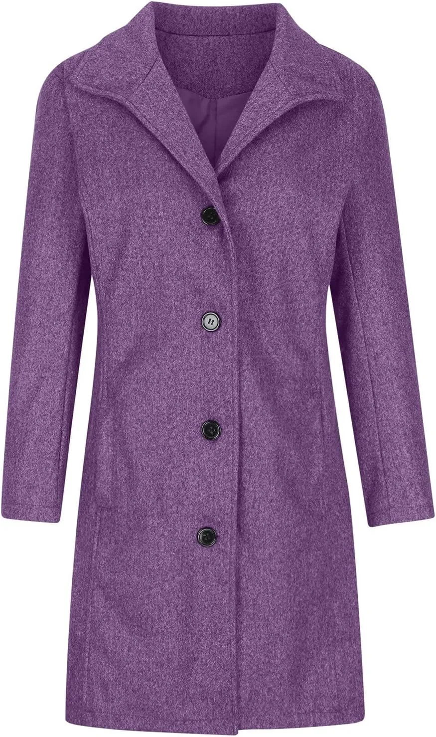 YRAETENM Wool Coats for Women Casual Thicken Stand Collar Single Breasted Pea Coat Fall Winter Mid-Length Overcoat Outerwear