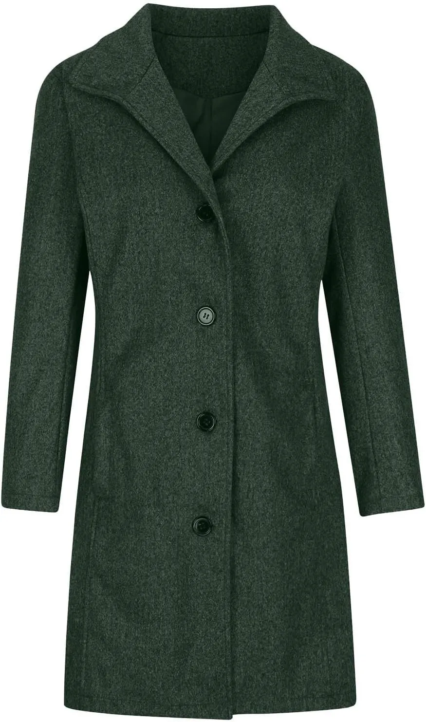 YRAETENM Wool Coats for Women Casual Thicken Stand Collar Single Breasted Pea Coat Fall Winter Mid-Length Overcoat Outerwear
