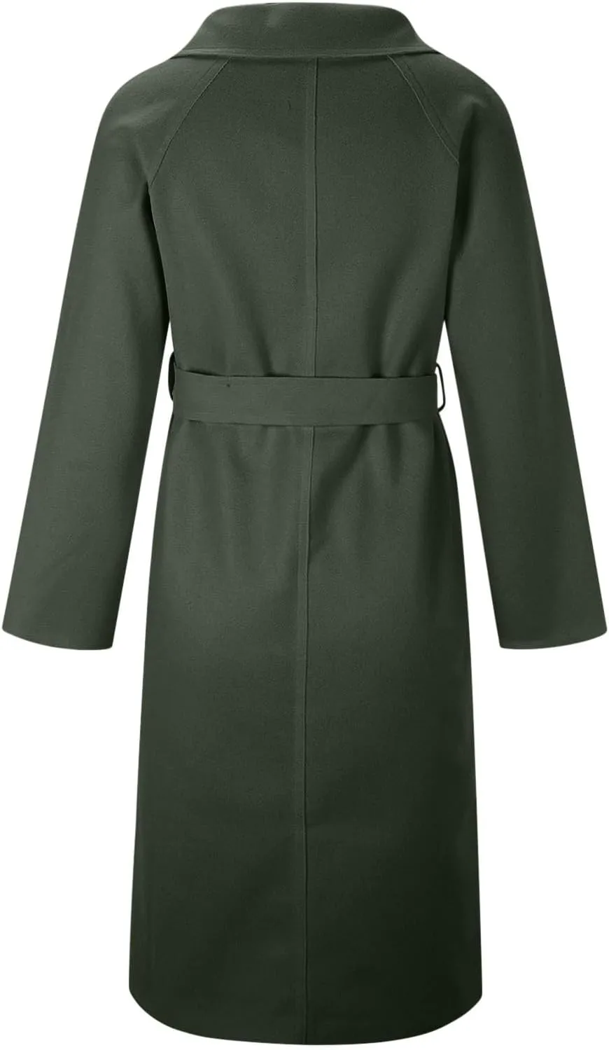 YRAETENM Wool Trench Coats for Women Lapel Collar Double Breasted Pea Coats Winter Casual Thick Mid-Length Outwear with Belt