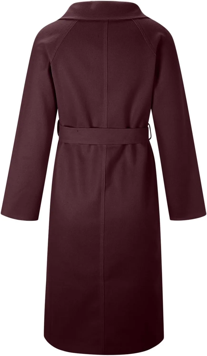 YRAETENM Wool Trench Coats for Women Lapel Collar Double Breasted Pea Coats Winter Casual Thick Mid-Length Outwear with Belt