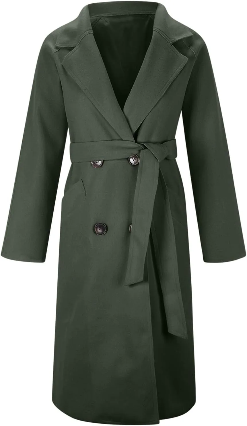 YRAETENM Wool Trench Coats for Women Lapel Collar Double Breasted Pea Coats Winter Casual Thick Mid-Length Outwear with Belt