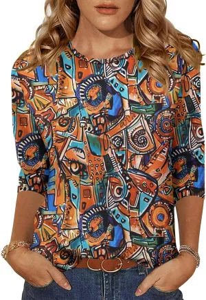 Zeagoo Women's Casual 3/4 Sleeve T-Shirts Round Neck Cute Tunic Tops Basic Tees Blouses Business Work Tee Top