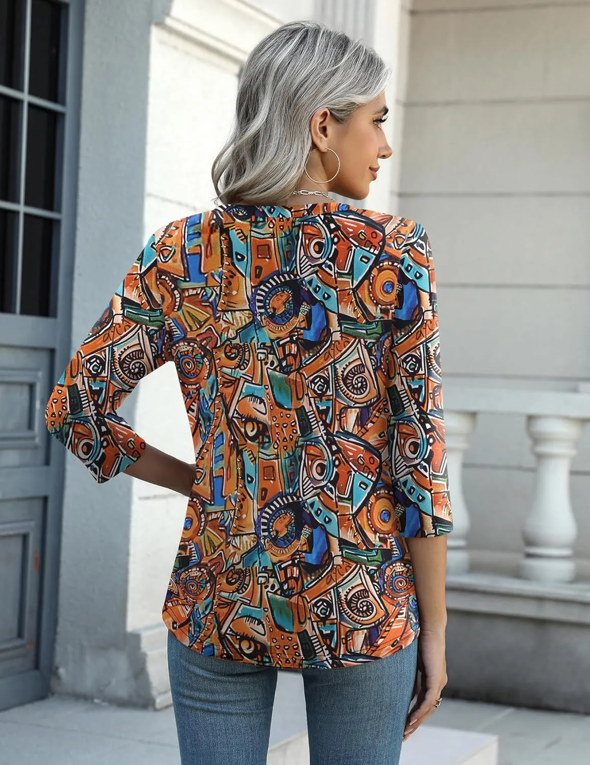Zeagoo Women's Casual 3/4 Sleeve T-Shirts Round Neck Cute Tunic Tops Basic Tees Blouses Business Work Tee Top