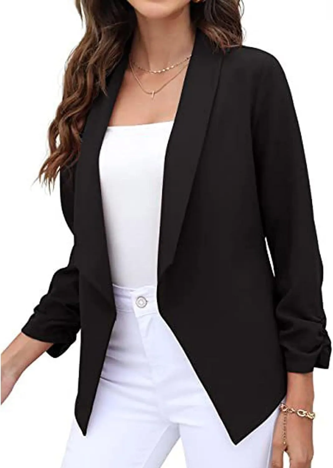 ZEFOTIM Blazer for Women 2024 Winter Work Lightweight Striped/Plain Blazer Fitted Business Plus Size Coat