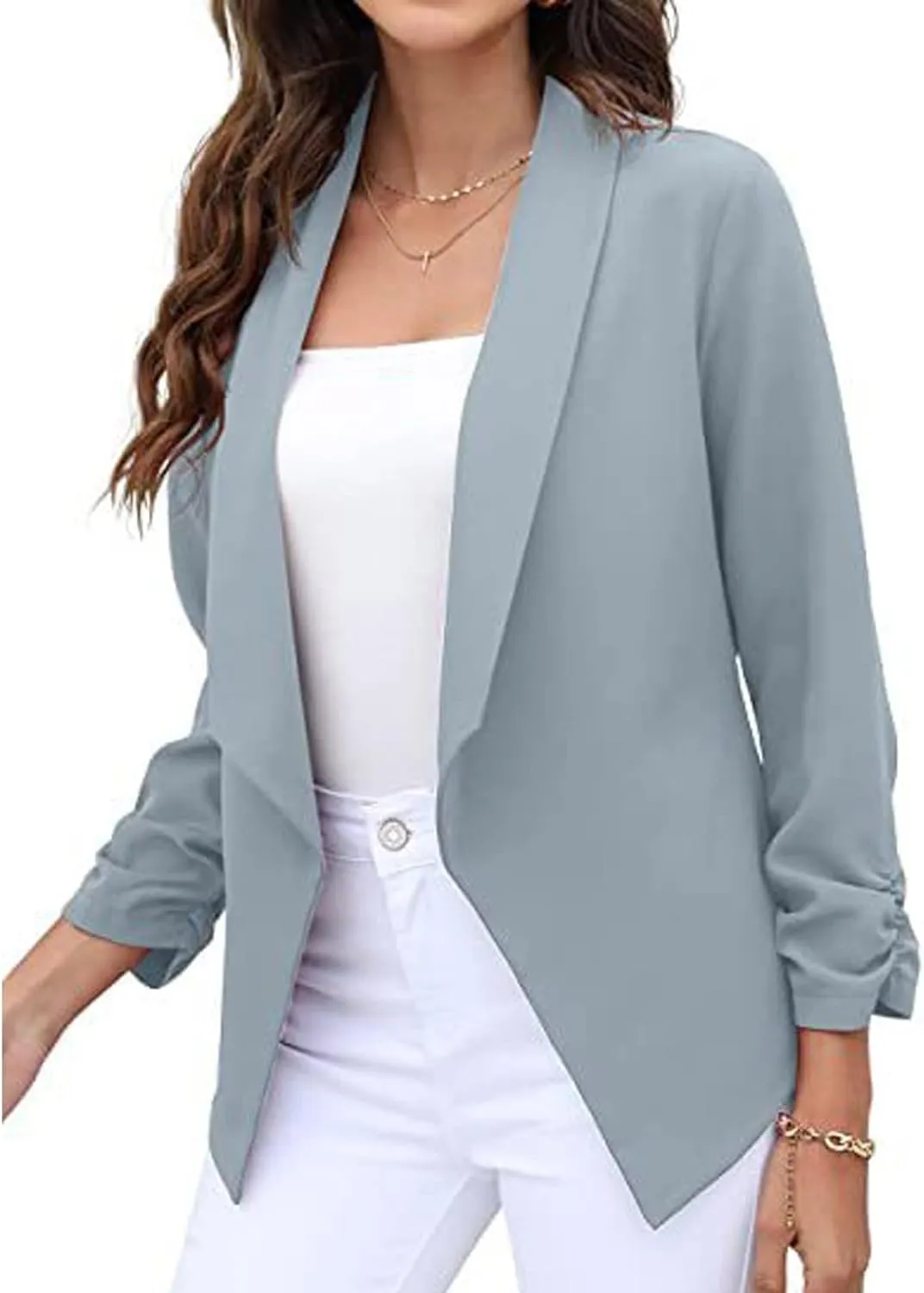 ZEFOTIM Blazer for Women 2024 Winter Work Lightweight Striped/Plain Blazer Fitted Business Plus Size Coat