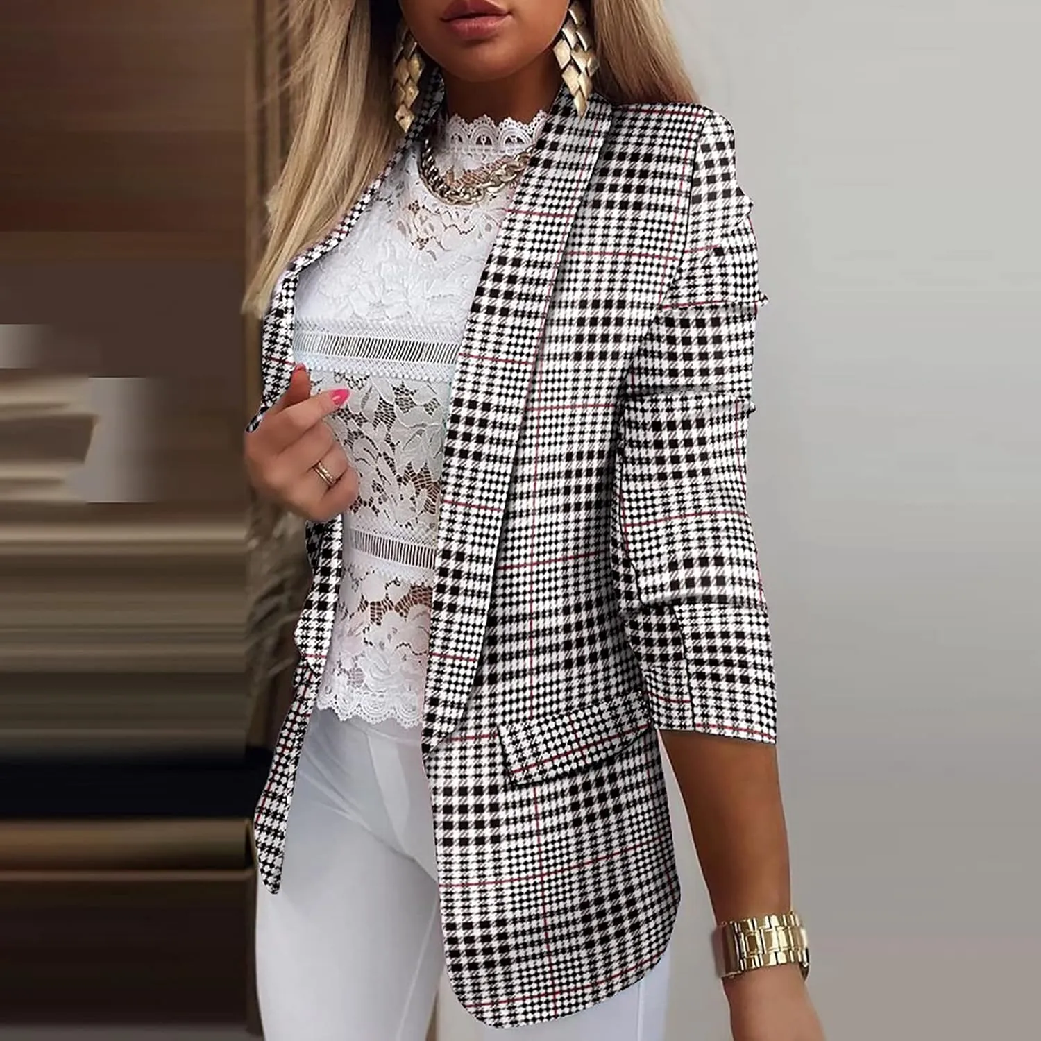 ZEFOTIM Blazer for Women 2024 Winter Work Lightweight Striped/Plain Blazer Fitted Business Plus Size Coat