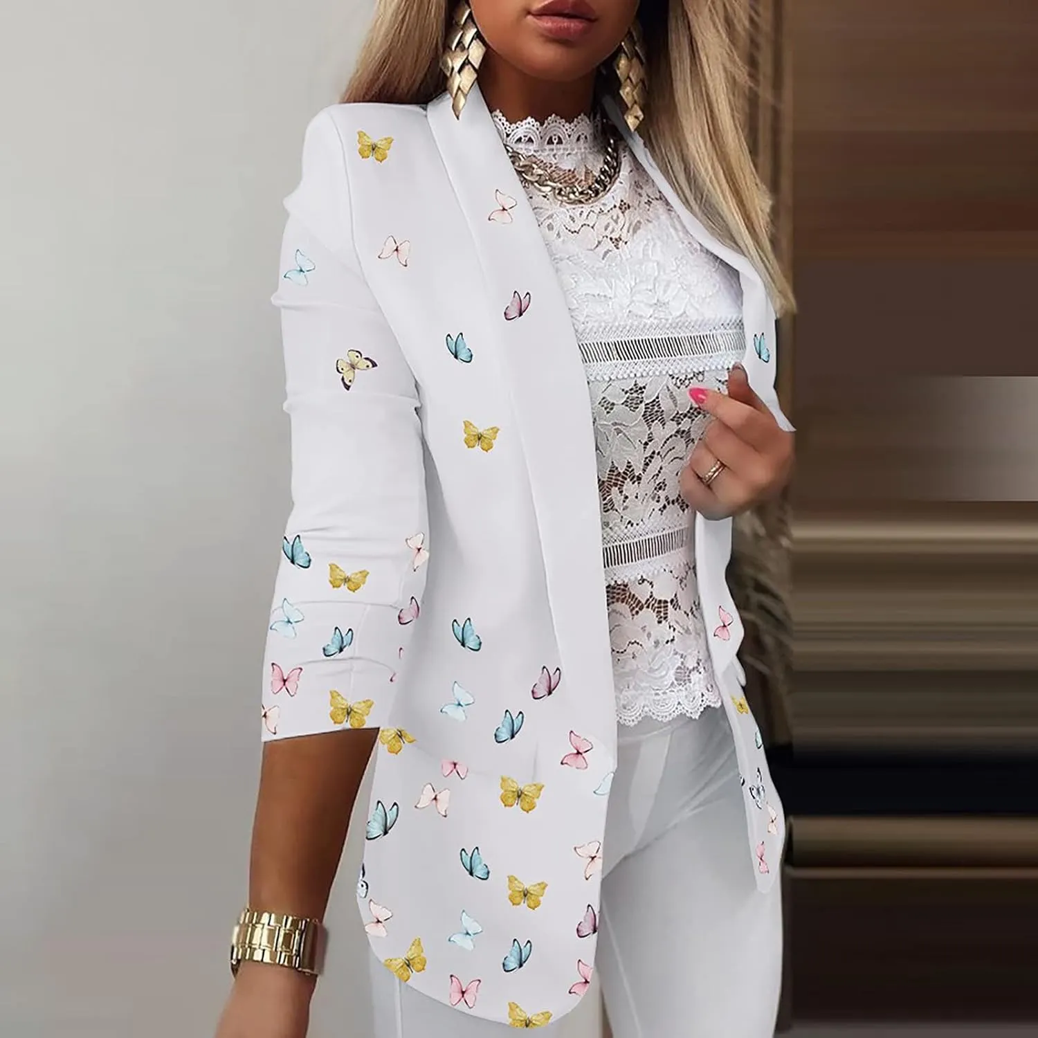 ZEFOTIM Blazer for Women 2024 Winter Work Lightweight Striped/Plain Blazer Fitted Business Plus Size Coat