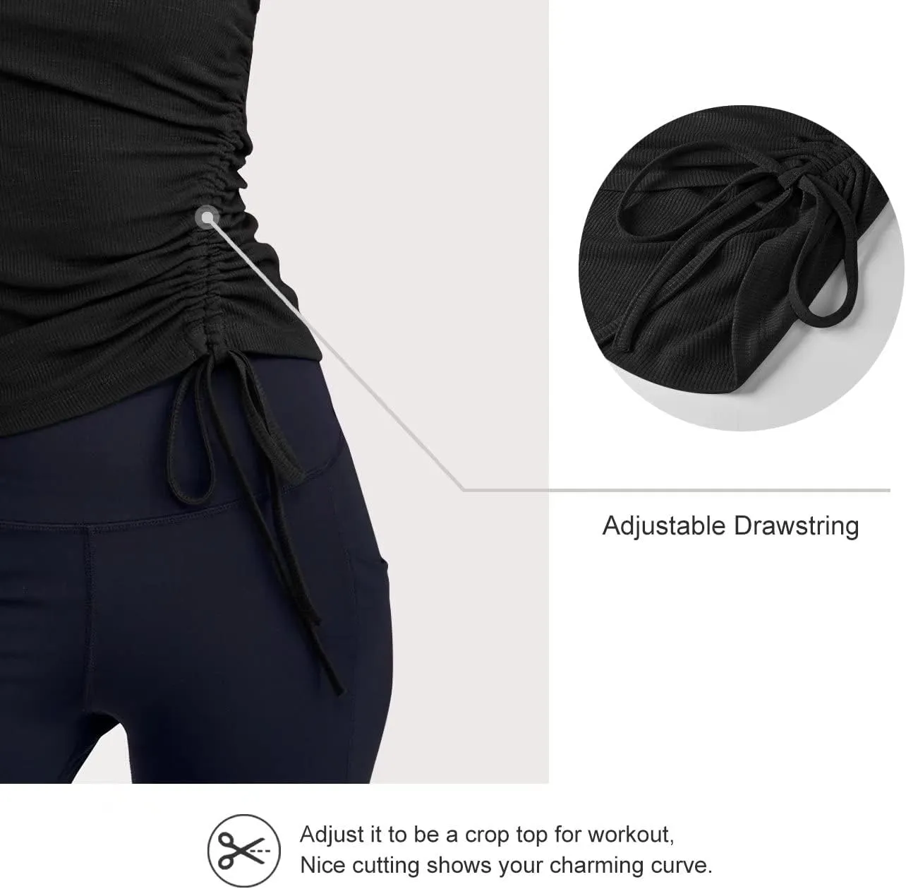 Zengjo Womens Long/Short Sleeve Workout Tops Ruched Side Yoga Atheltic Shirt Slim Fitted