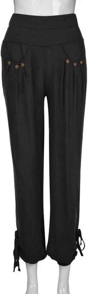 ZHUER Womens Cotton Linen Sweatpants Plus Size High Waist Harem Pants Solid Boho Beach Pants Comfy Casual Wide Leg Pants