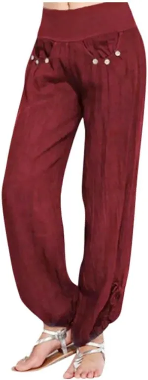 ZHUER Womens Cotton Linen Sweatpants Plus Size High Waist Harem Pants Solid Boho Beach Pants Comfy Casual Wide Leg Pants