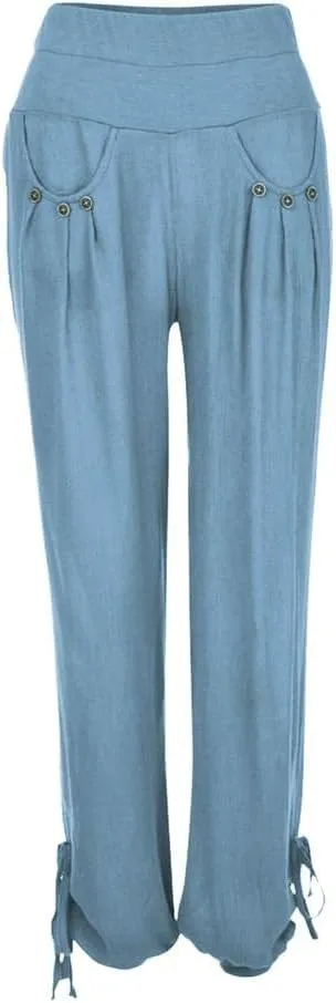 ZHUER Womens Cotton Linen Sweatpants Plus Size High Waist Harem Pants Solid Boho Beach Pants Comfy Casual Wide Leg Pants