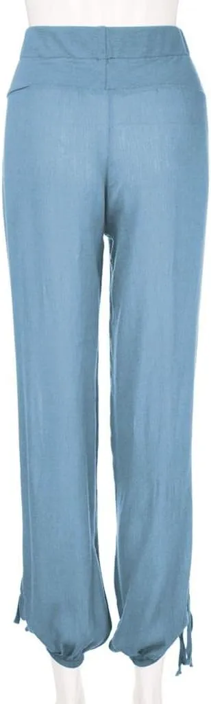 ZHUER Womens Cotton Linen Sweatpants Plus Size High Waist Harem Pants Solid Boho Beach Pants Comfy Casual Wide Leg Pants