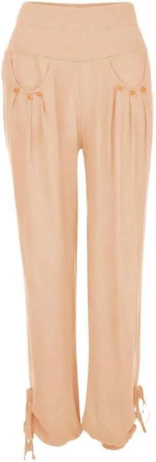 ZHUER Womens Cotton Linen Sweatpants Plus Size High Waist Harem Pants Solid Boho Beach Pants Comfy Casual Wide Leg Pants