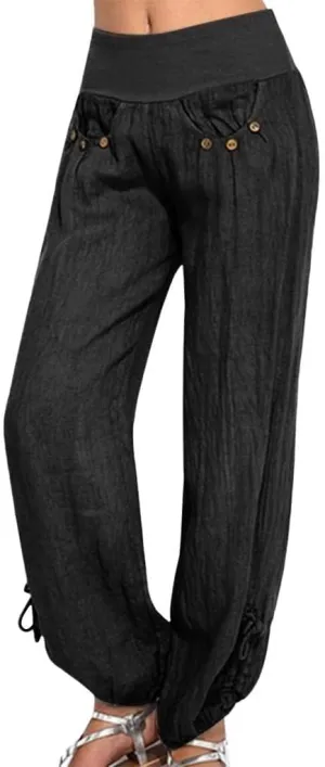 ZHUER Womens Cotton Linen Sweatpants Plus Size High Waist Harem Pants Solid Boho Beach Pants Comfy Casual Wide Leg Pants