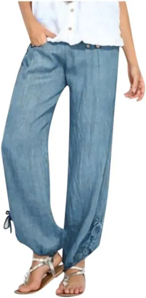 ZHUER Womens Cotton Linen Sweatpants Plus Size High Waist Harem Pants Solid Boho Beach Pants Comfy Casual Wide Leg Pants