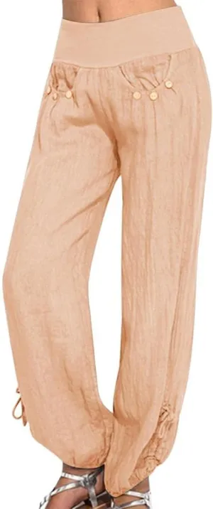 ZHUER Womens Cotton Linen Sweatpants Plus Size High Waist Harem Pants Solid Boho Beach Pants Comfy Casual Wide Leg Pants