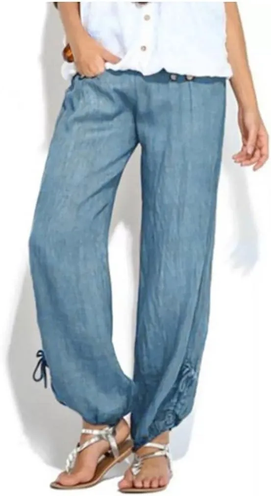 ZHUER Womens Cotton Linen Sweatpants Plus Size High Waist Harem Pants Solid Boho Beach Pants Comfy Casual Wide Leg Pants
