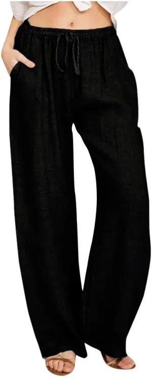 ZHUER Womens Cotton Linen Sweatpants Plus Size High Waist Harem Pants Solid Boho Beach Pants Comfy Casual Wide Leg Pants