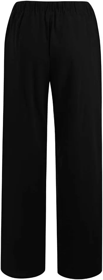 ZHUER Womens Cotton Linen Sweatpants Plus Size High Waist Harem Pants Solid Boho Beach Pants Comfy Casual Wide Leg Pants
