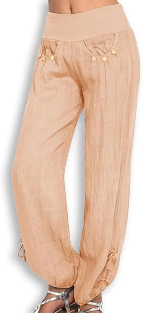 ZHUER Womens Cotton Linen Sweatpants Plus Size High Waist Harem Pants Solid Boho Beach Pants Comfy Casual Wide Leg Pants