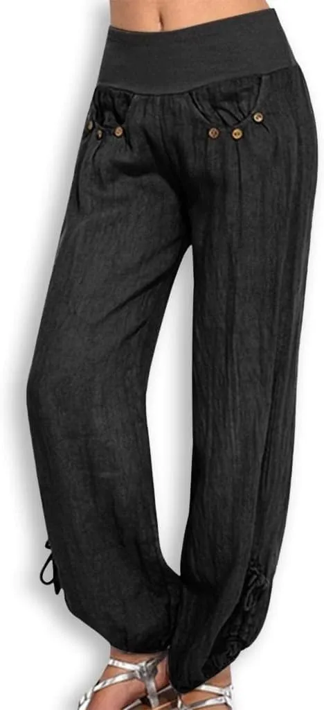 ZHUER Womens Cotton Linen Sweatpants Plus Size High Waist Harem Pants Solid Boho Beach Pants Comfy Casual Wide Leg Pants