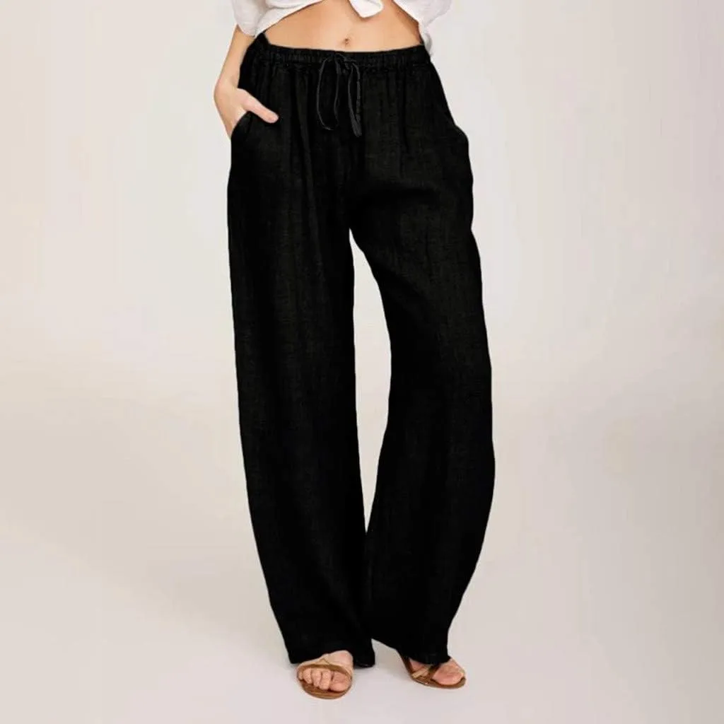 ZHUER Womens Cotton Linen Sweatpants Plus Size High Waist Harem Pants Solid Boho Beach Pants Comfy Casual Wide Leg Pants
