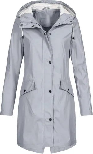 ZYXTIM Women's Oversize Raincoat Waterproof Lightweight Hooded Rain Jacket Loose Warm Winderbreaker Rain Slicker Trench Coat
